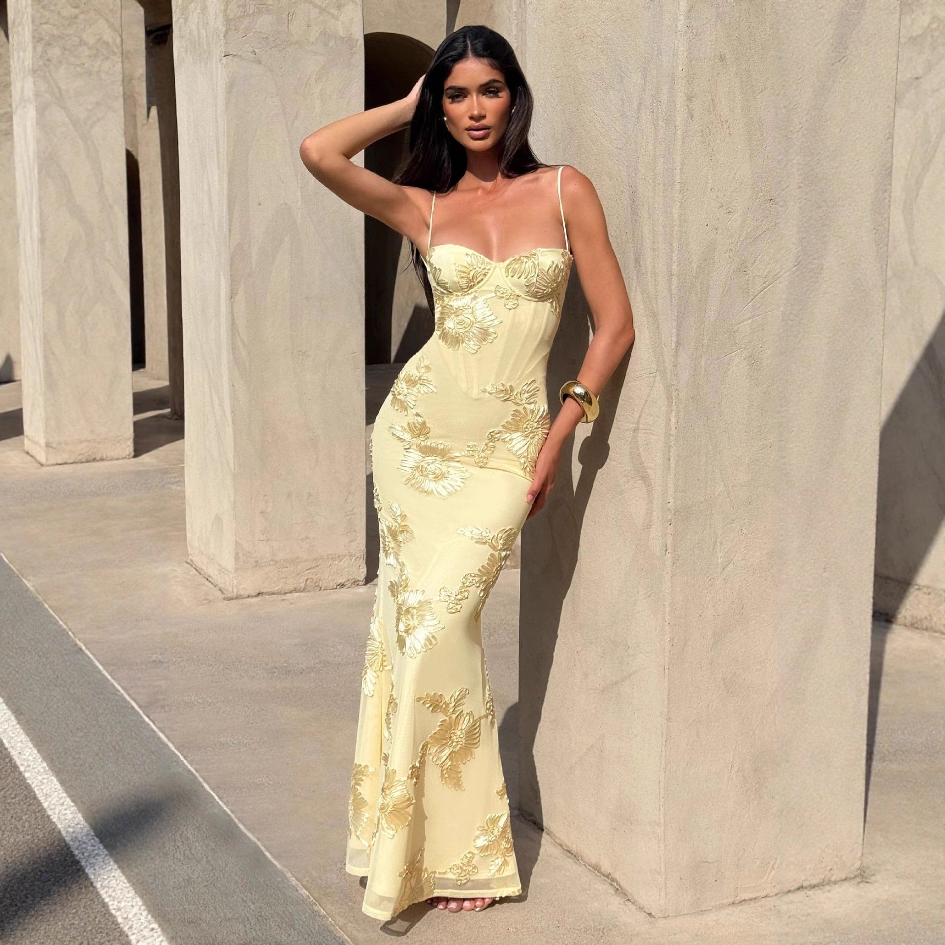 Floral mermaid maxi dress in black colourway