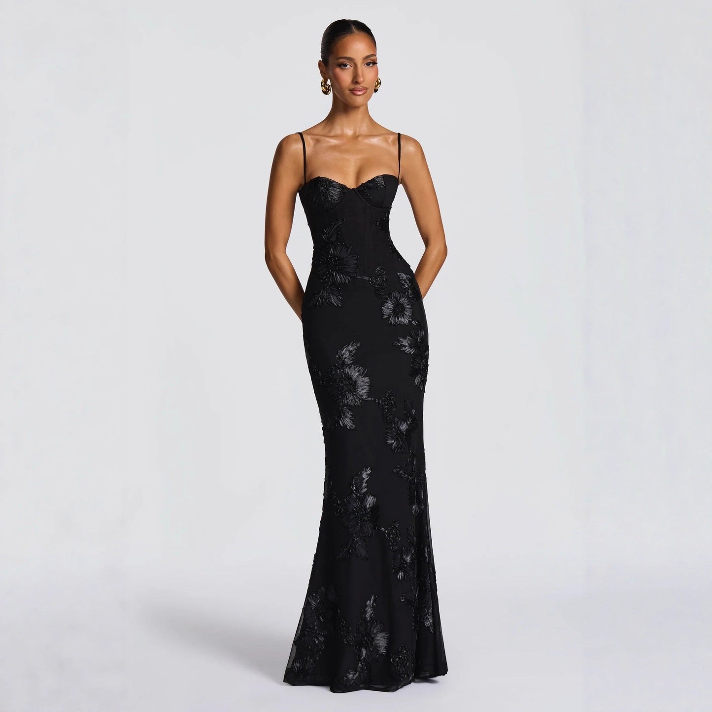 Floral mermaid maxi dress, detail view