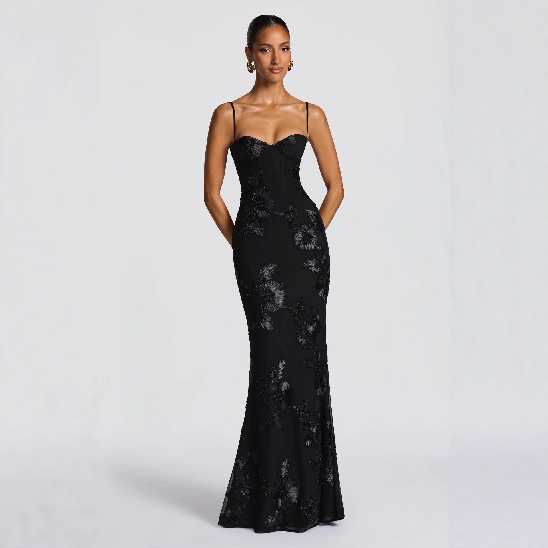 Floral mermaid maxi dress, detail view