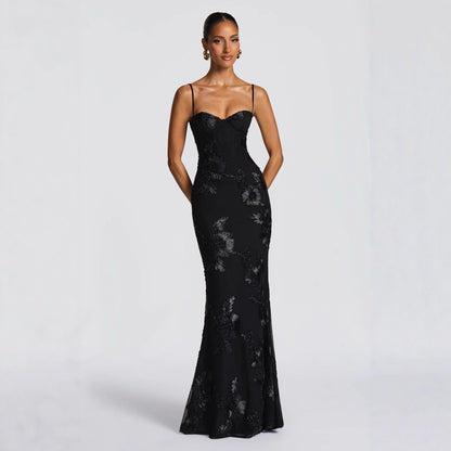 Floral mermaid maxi dress, detail view
