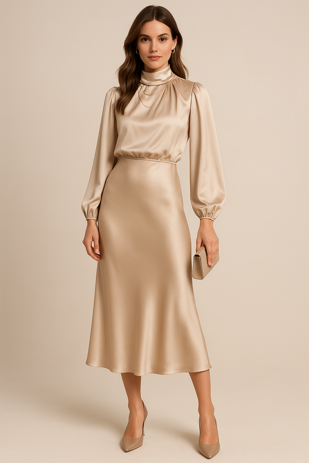 Orlaith long-sleeve satin wedding guest dress