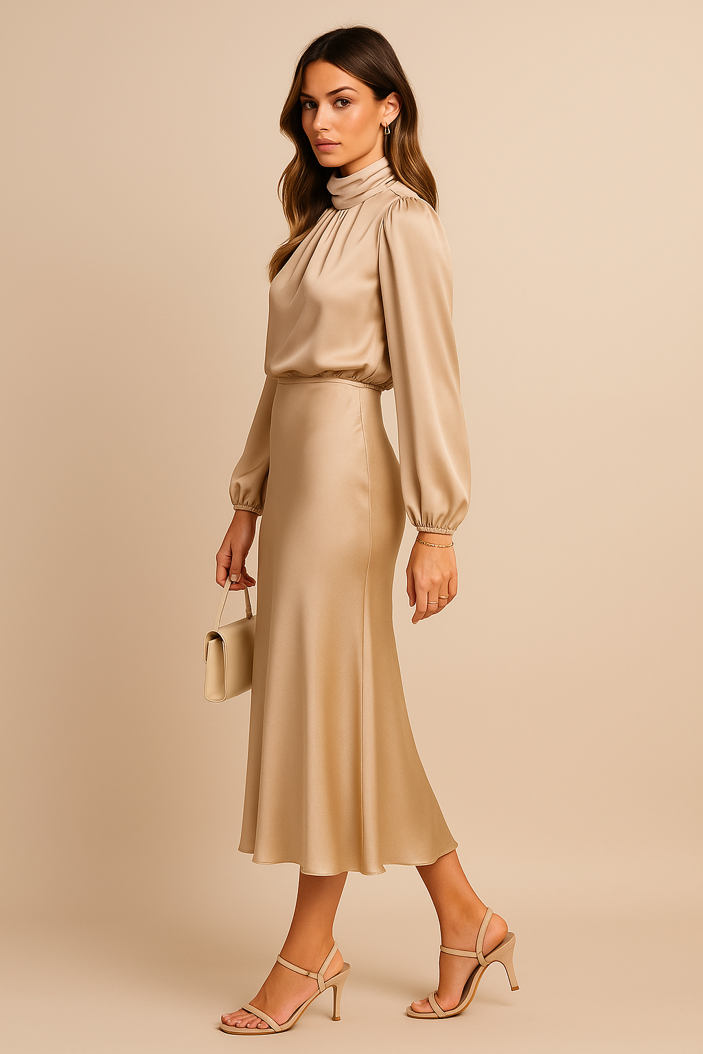Orlaith long-sleeve satin wedding guest dress view 2