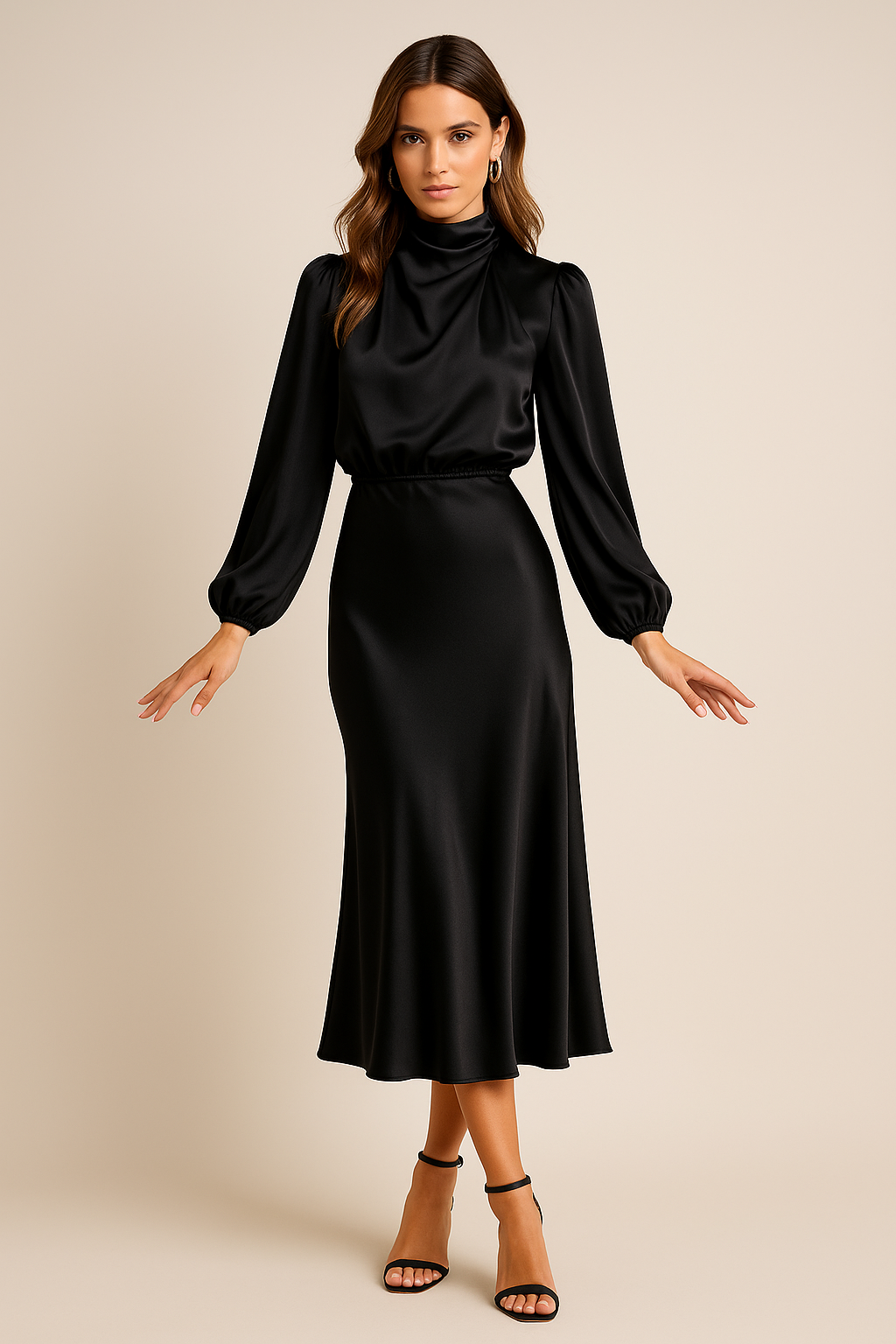 Orlaith long-sleeve satin wedding guest dress view 3