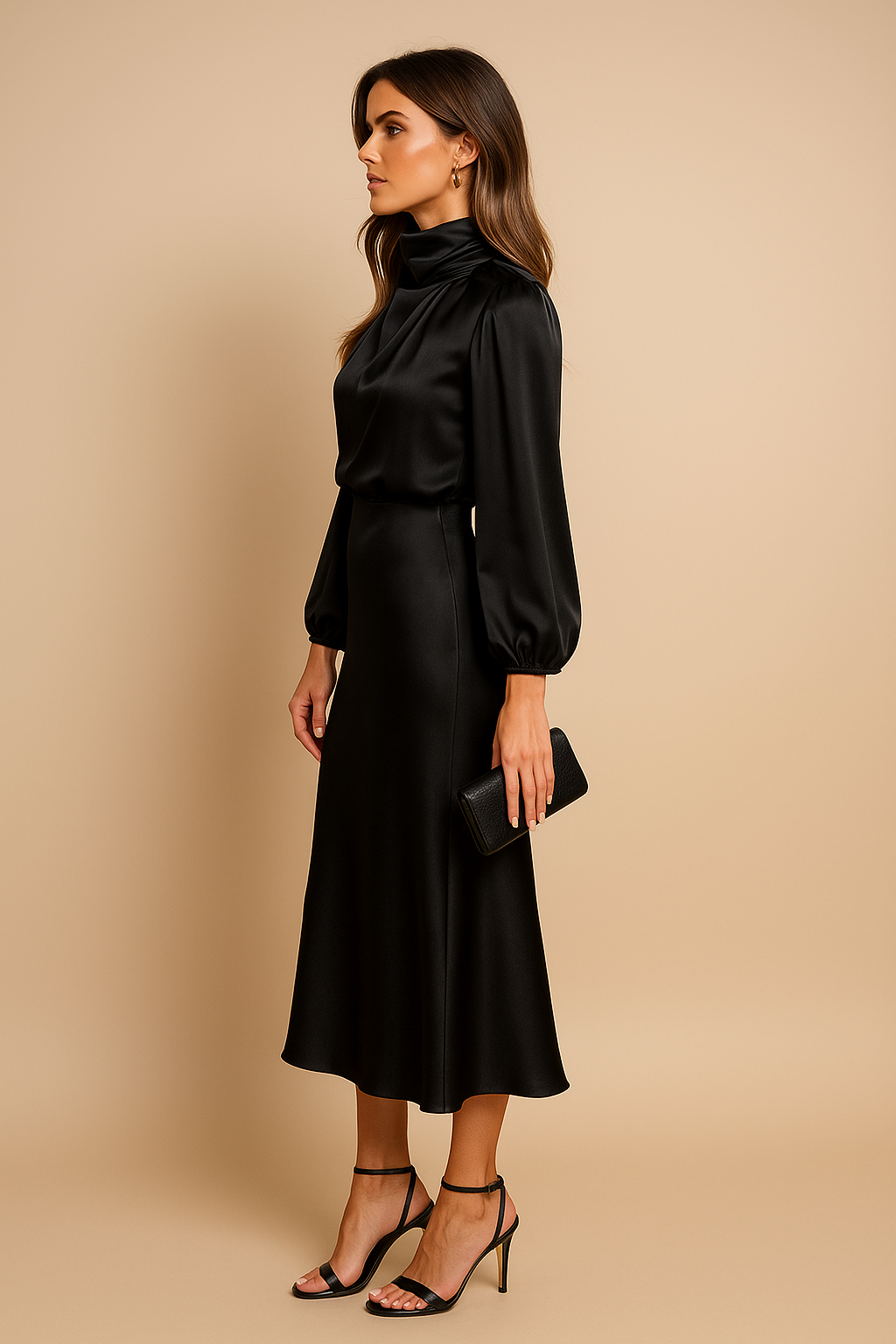 Orlaith long-sleeve satin wedding guest dress view 4