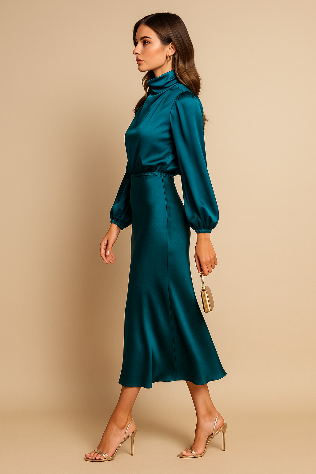Orlaith long-sleeve satin wedding guest dress view 5