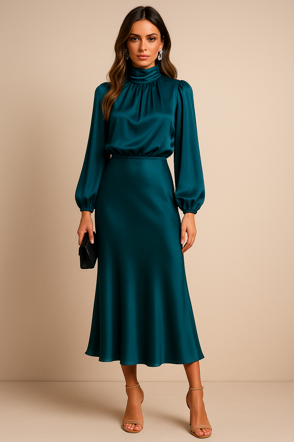 Orlaith long-sleeve satin wedding guest dress view 15