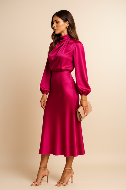 Orlaith long-sleeve satin wedding guest dress view 27