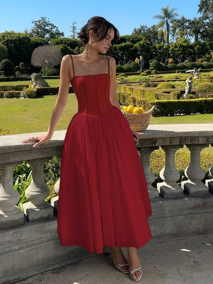 Corset wedding guest midi dress in red