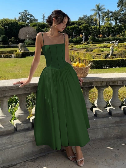 Corset sleeveless midi dress, back view