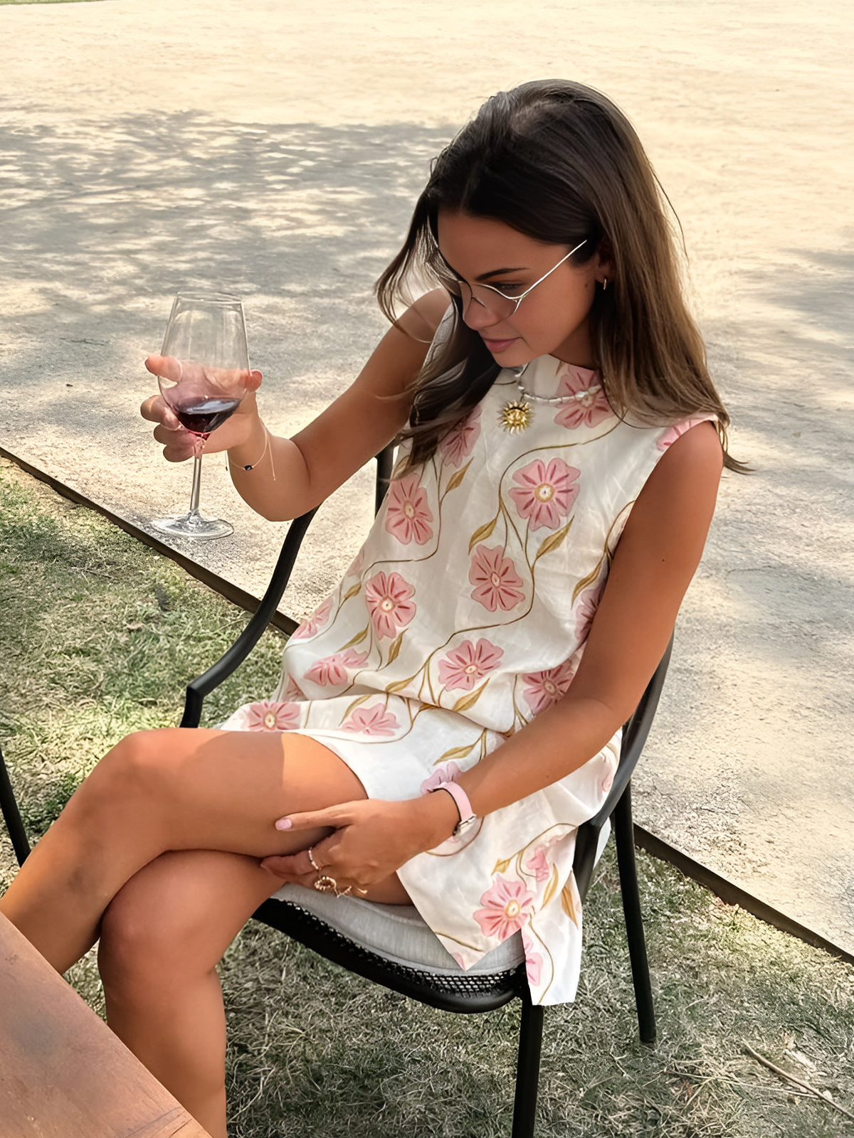Florine sleeveless A-line linen mini dress front view
