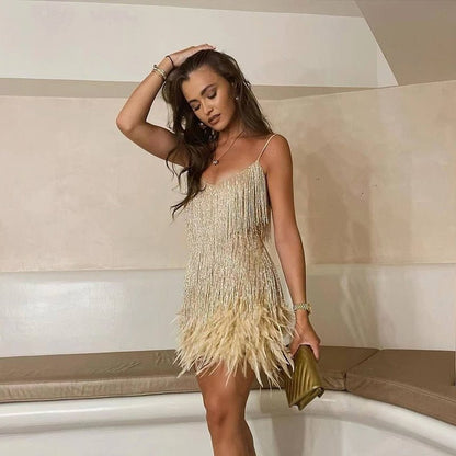 Aveline | Feather Trim Cocktail Mini Dress