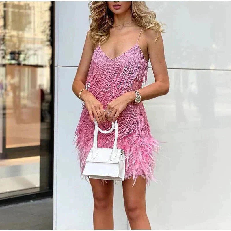 Aveline | Feather Trim Cocktail Mini Dress