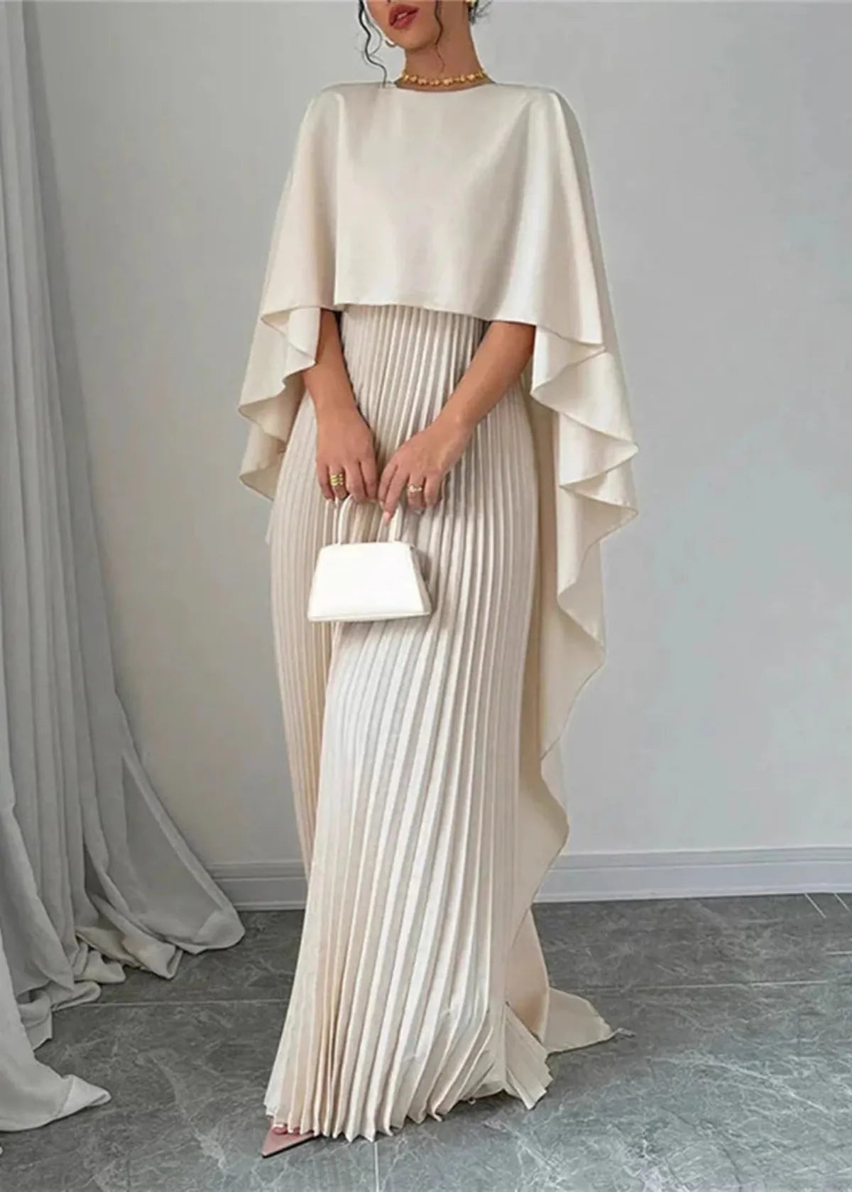 Marceline | Batwing Sleeve Pleated Maxi Wedding Guest Dress
