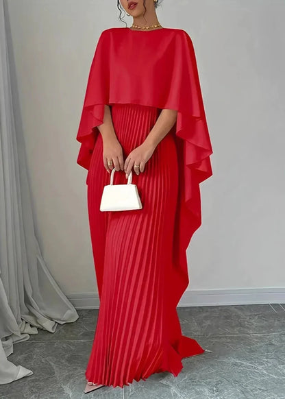 Marceline | Batwing Sleeve Pleated Maxi Wedding Guest Dress