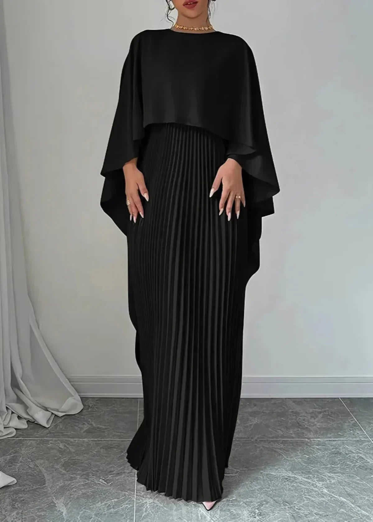 Marceline | Batwing Sleeve Pleated Maxi Wedding Guest Dress