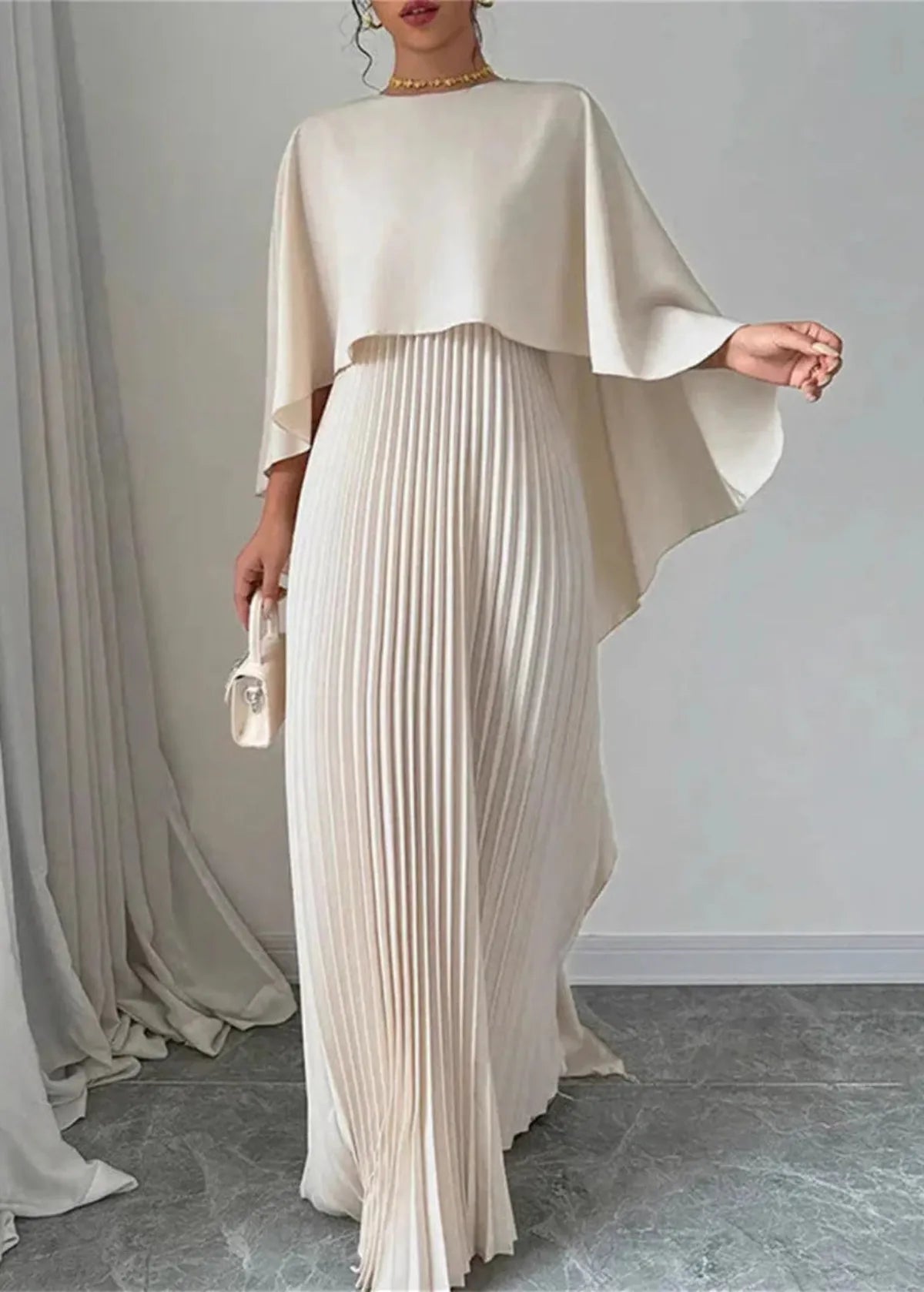 Marceline | Batwing Sleeve Pleated Maxi Wedding Guest Dress