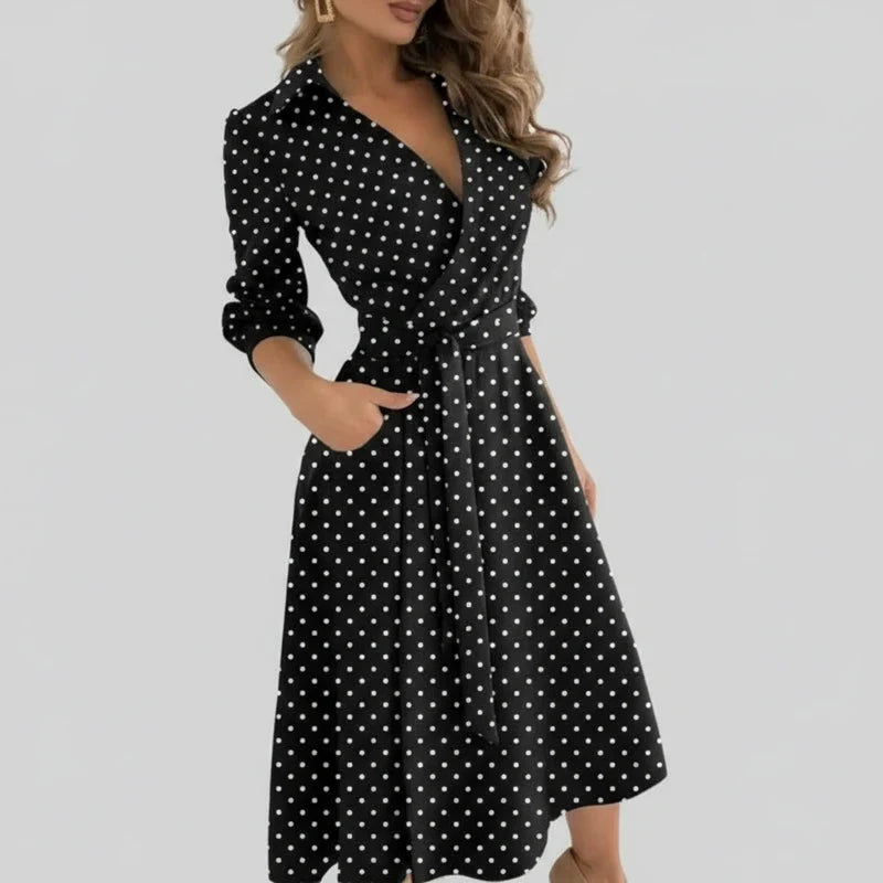 A-line belted midi dress, back view