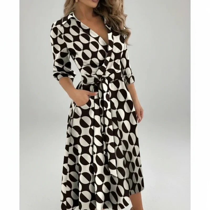 Belted A-line midi dress in light blue colourway