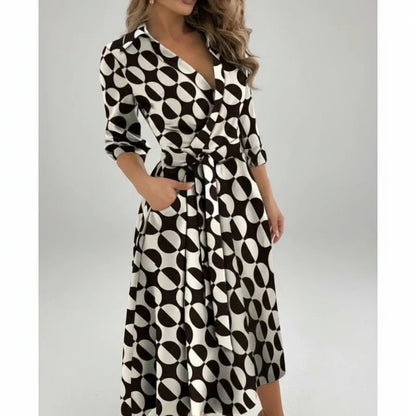Belted A-line midi dress in light blue colourway