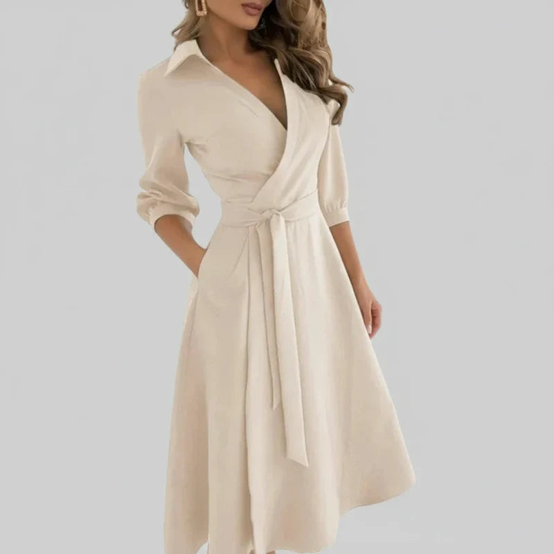 Belted A-line midi dress full-length view
