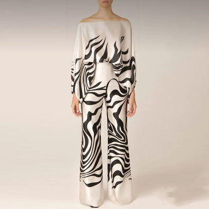 Soraya | One Shoulder Satin Top & Wide Leg Pants Set