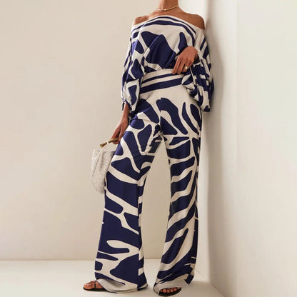 Soraya | One Shoulder Satin Top & Wide Leg Pants Set