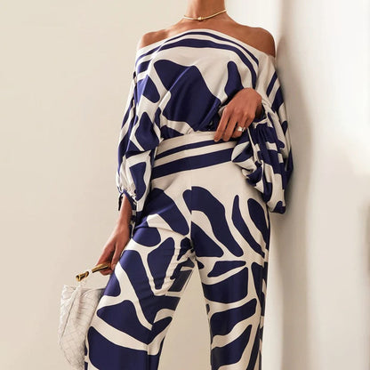 Soraya | One Shoulder Satin Top & Wide Leg Pants Set