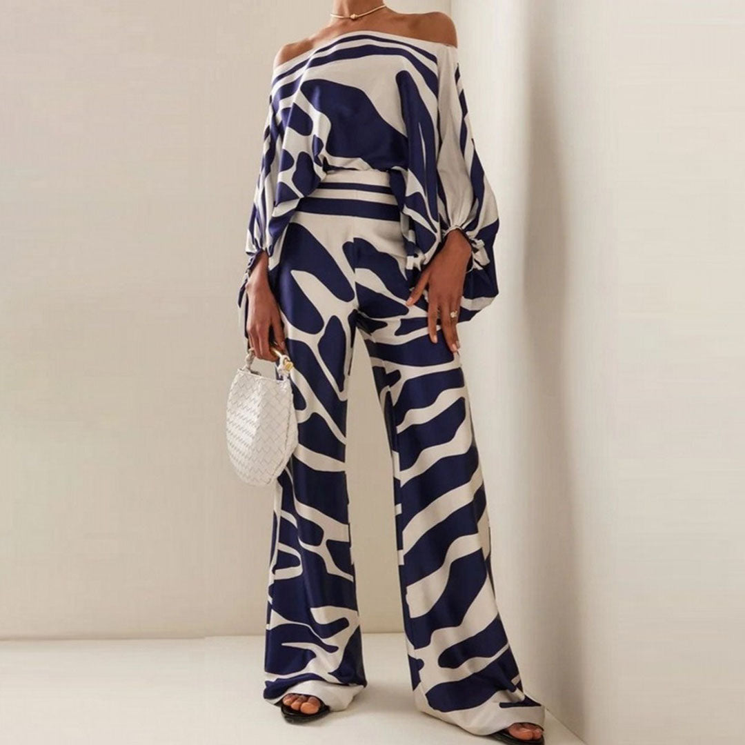 Soraya | One Shoulder Satin Top & Wide Leg Pants Set