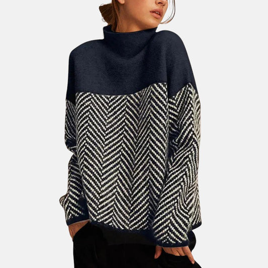 Thora herringbone high-neck sweater for women navy