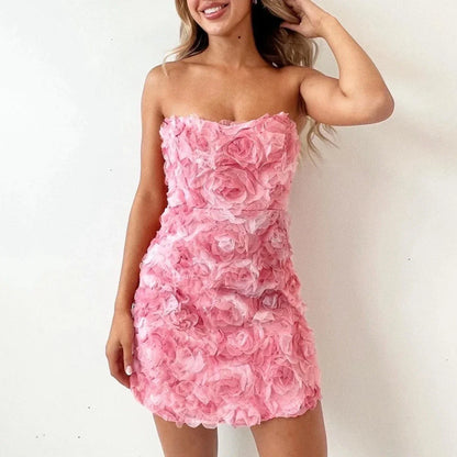 Romina pink floral mini dress side view