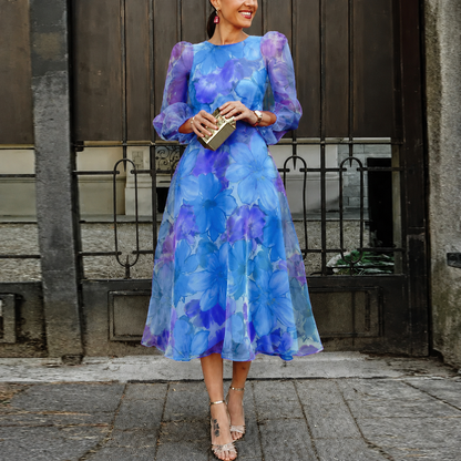 Floral chiffon midi dress front view