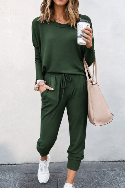 Two-piece set showing relaxed top
