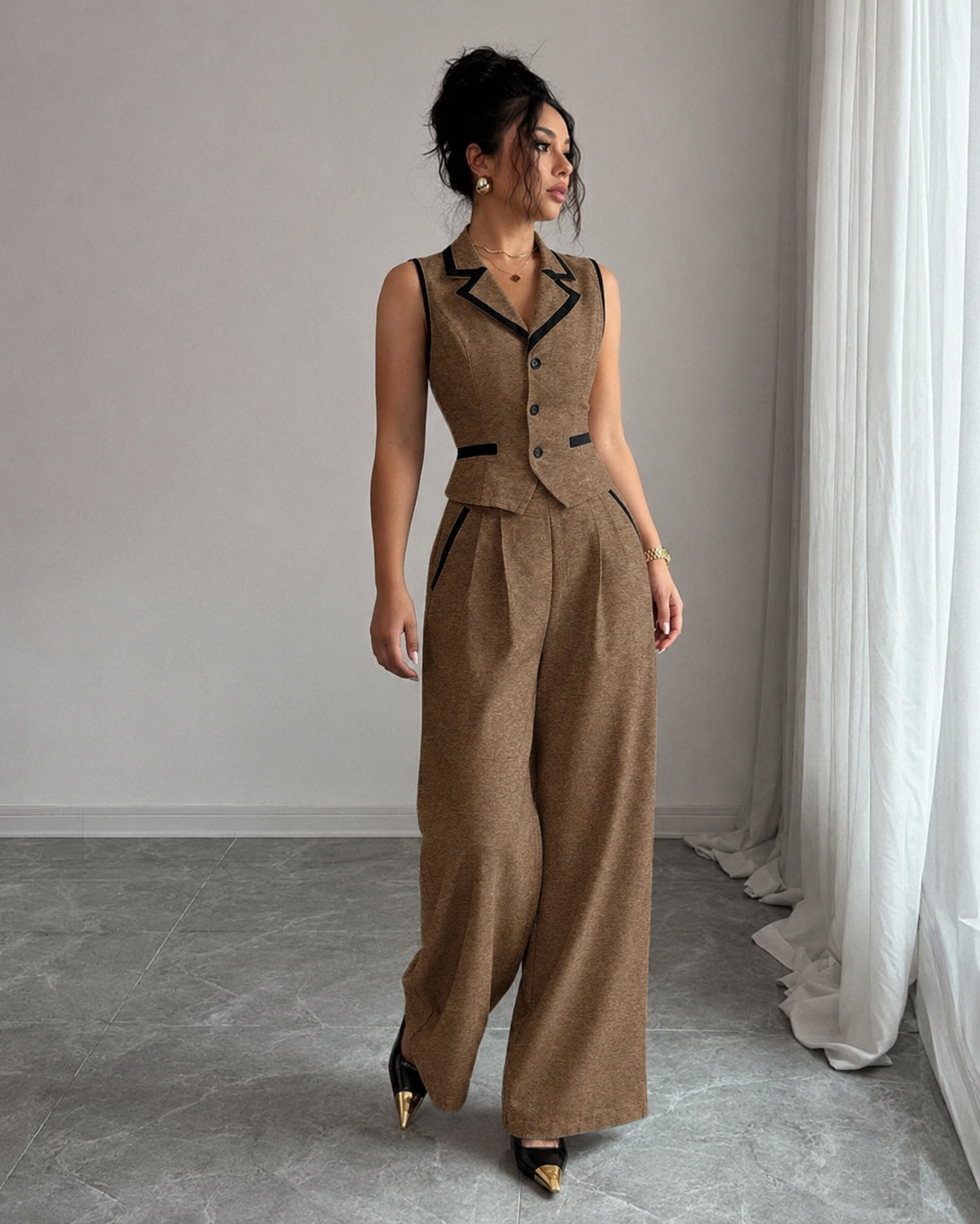 Monroe button-front vest and wide-leg trouser set view 11