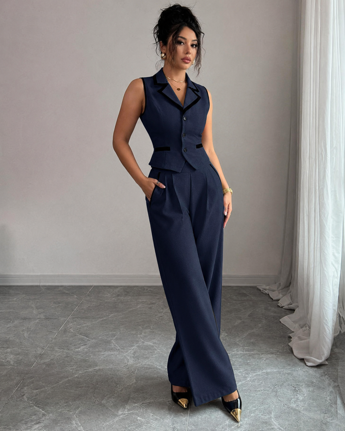 Monroe button-front vest and wide-leg trouser set view 6