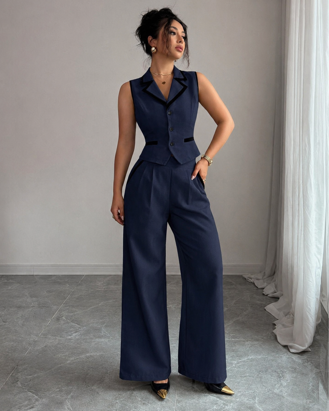 Monroe button-front vest and wide-leg trouser set view 8