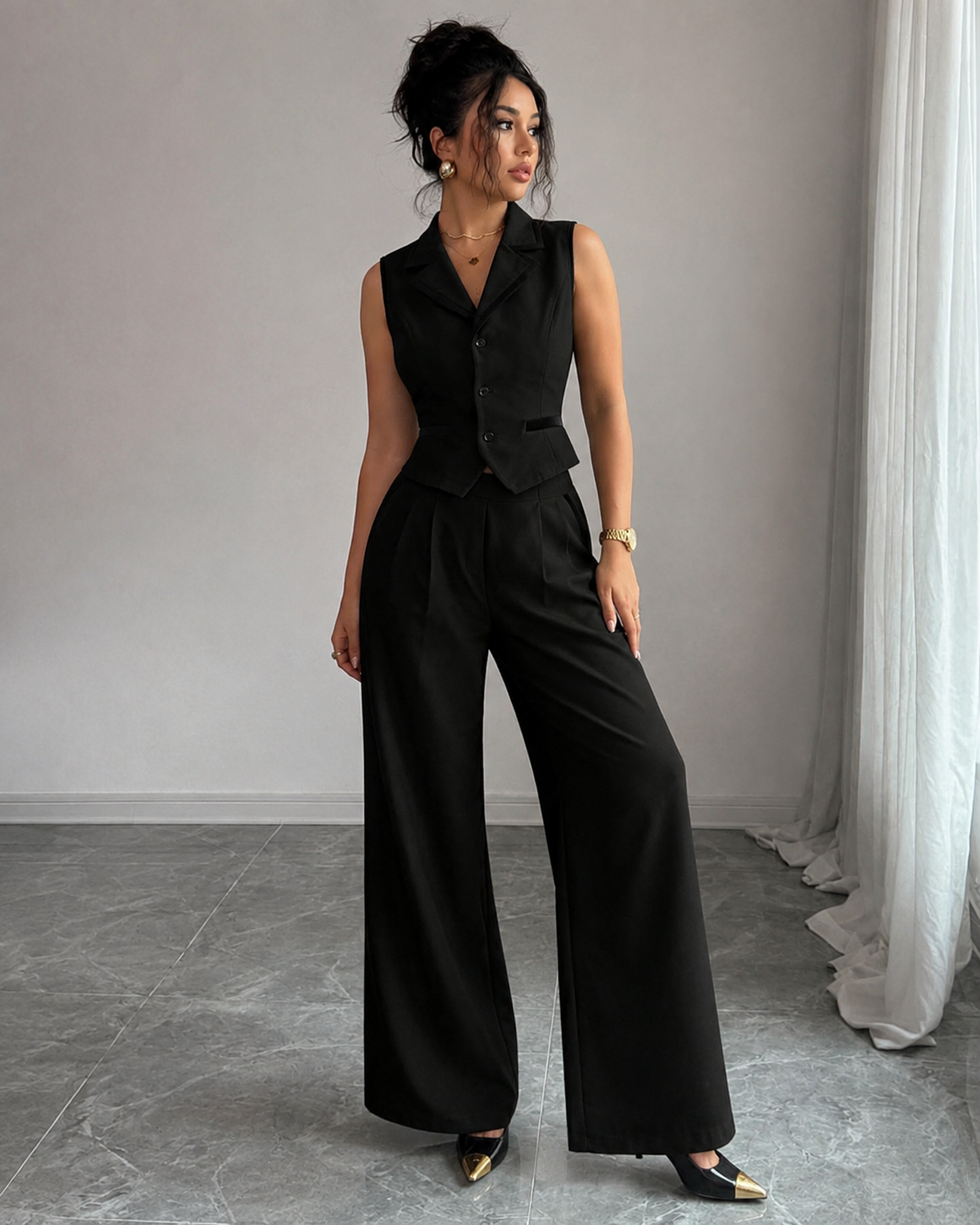 Monroe button-front vest and wide-leg trouser set view 5