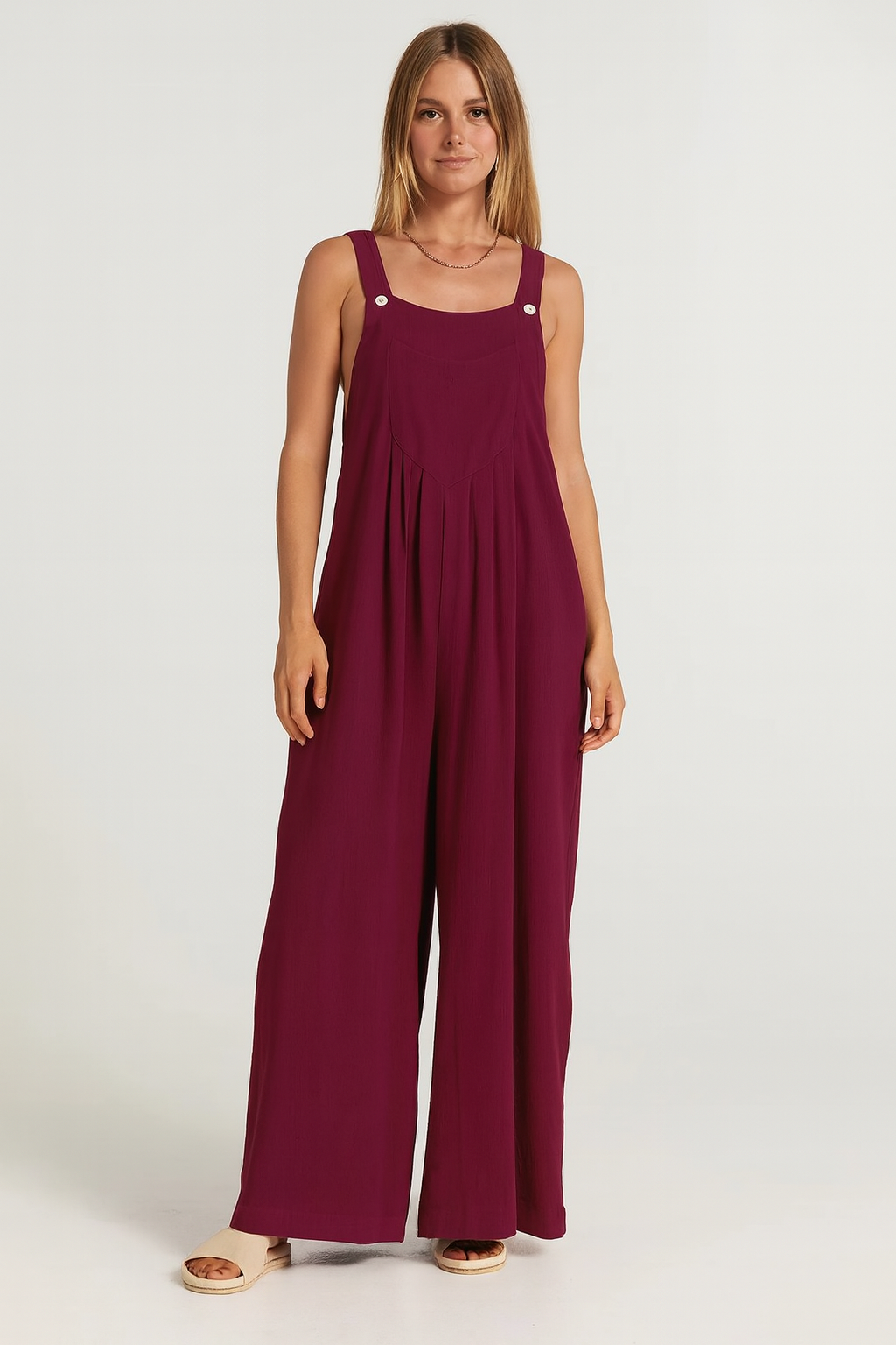 Sleeveless relaxed jumpsuit in black, front view