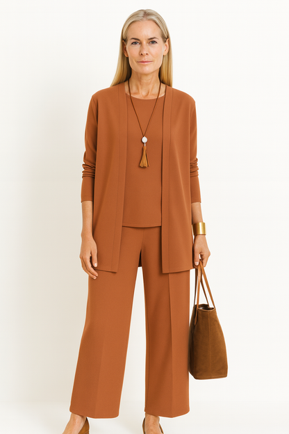 Justine | Tailored Three-Piece Vest Cardigan & Pants Set