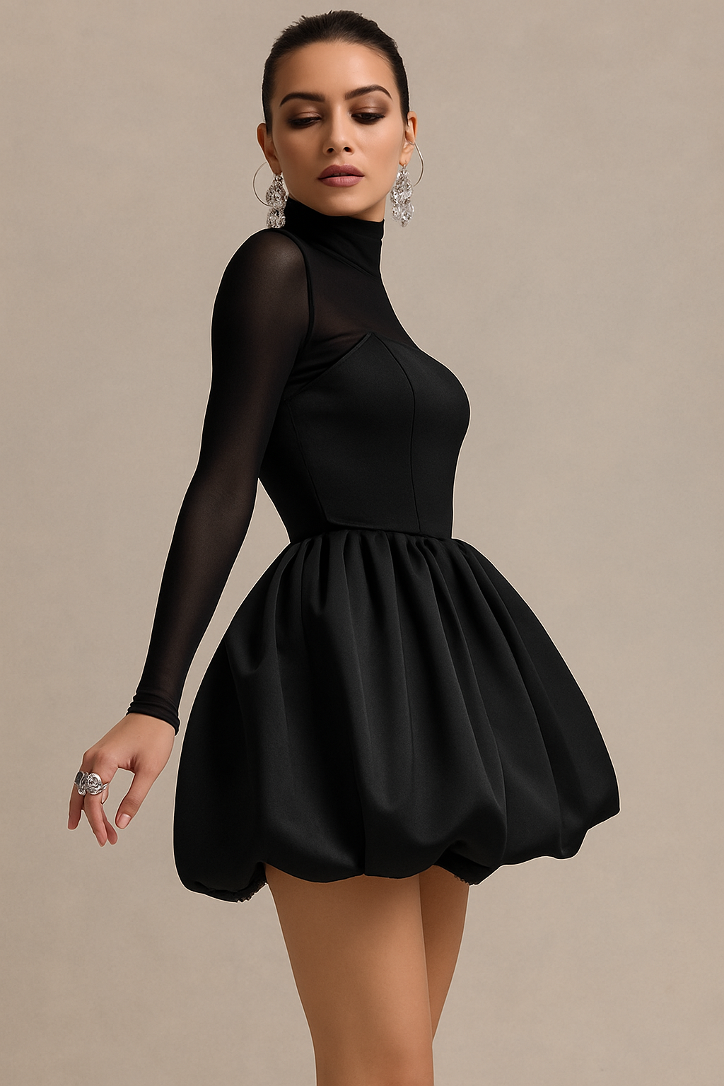 Lucinda high neck puff dress side view