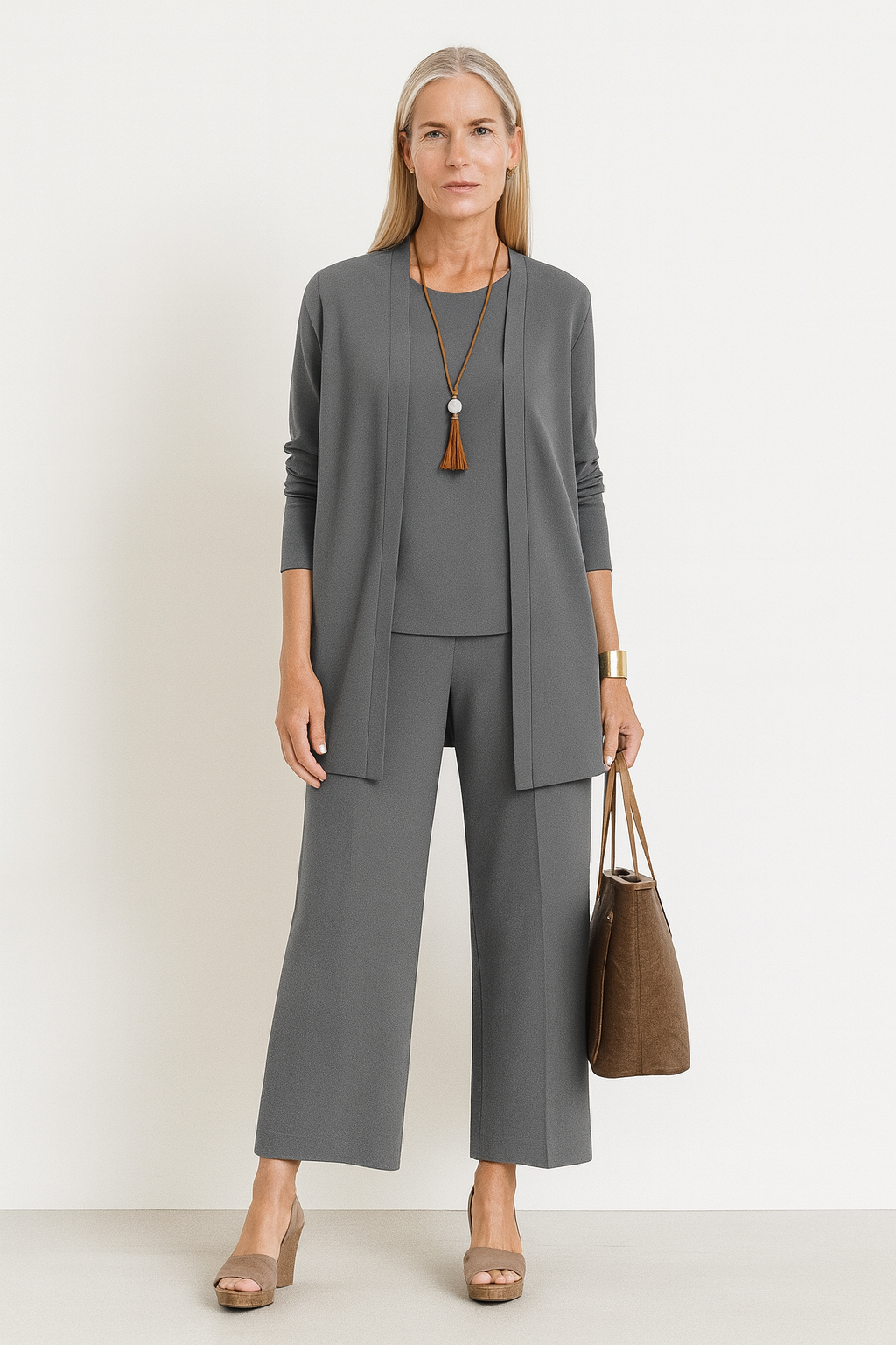 Justine | Tailored Three-Piece Vest Cardigan & Pants Set