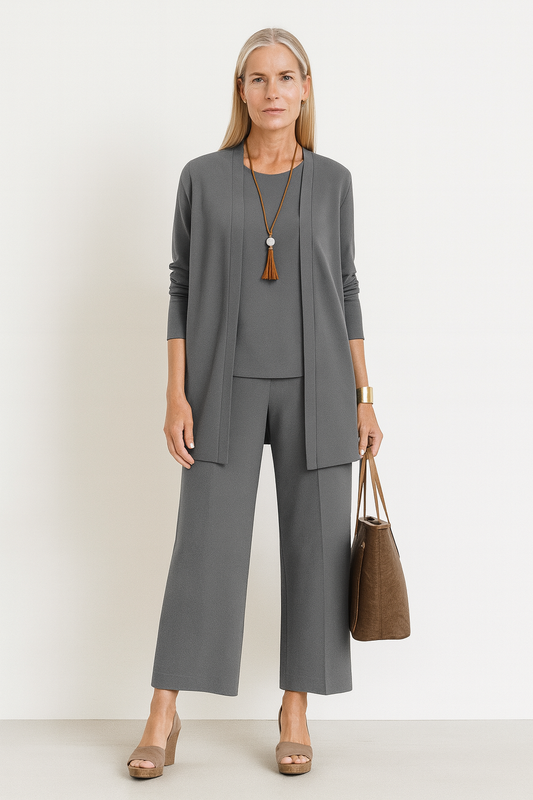 Justine | Tailored Three-Piece Vest Cardigan & Pants Set