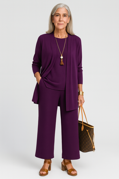 Justine | Tailored Three-Piece Vest Cardigan & Pants Set