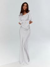 Satin long sleeve maxi evening gown