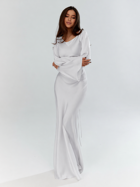 Satin long sleeve maxi evening gown
