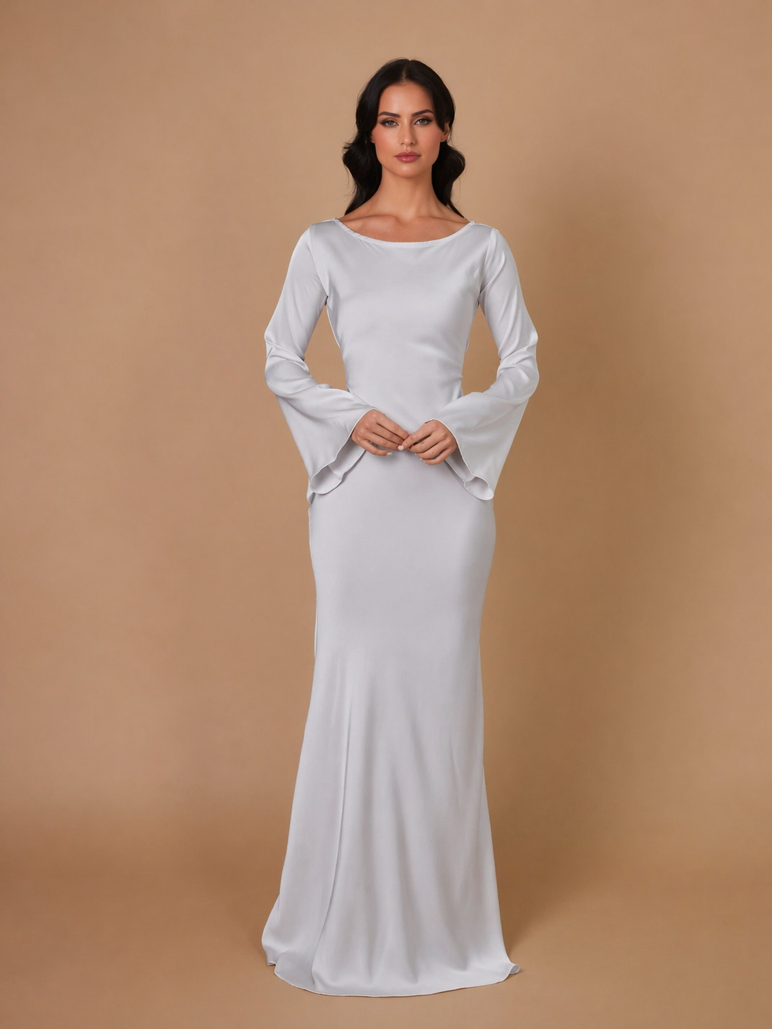 Floor length satin maxi dress