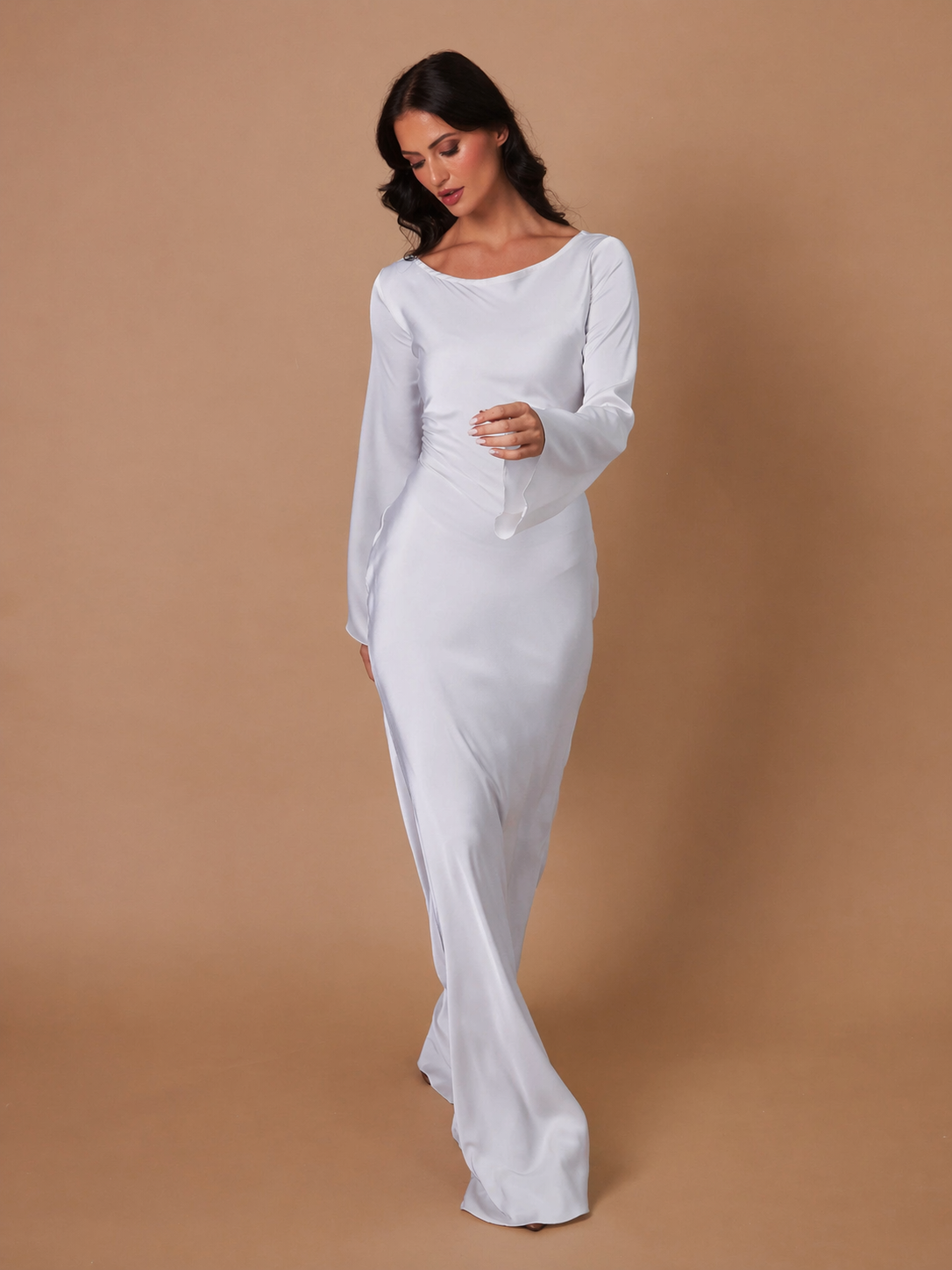 Satin long sleeve formal gown