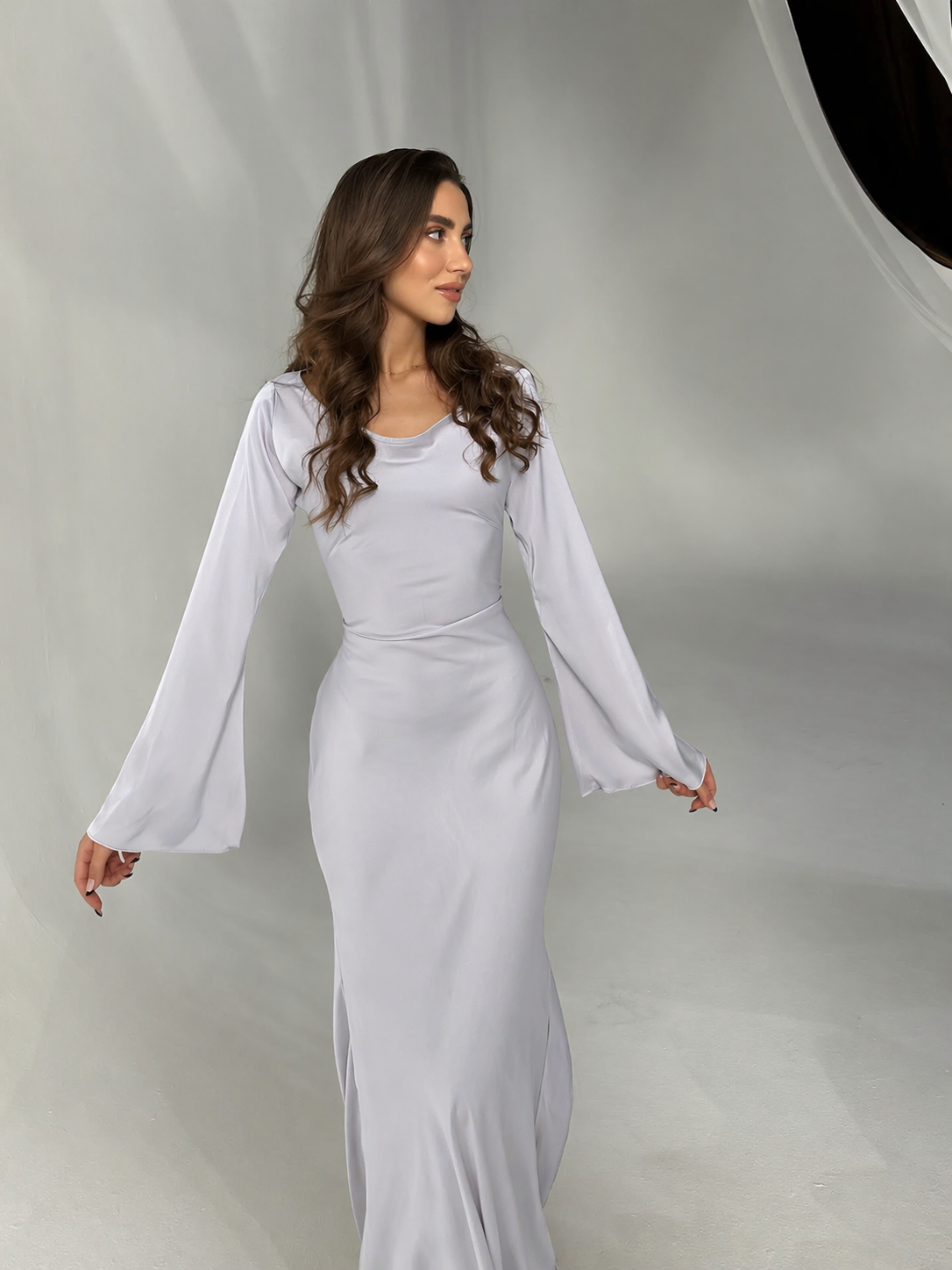 Satin long sleeve maxi gown