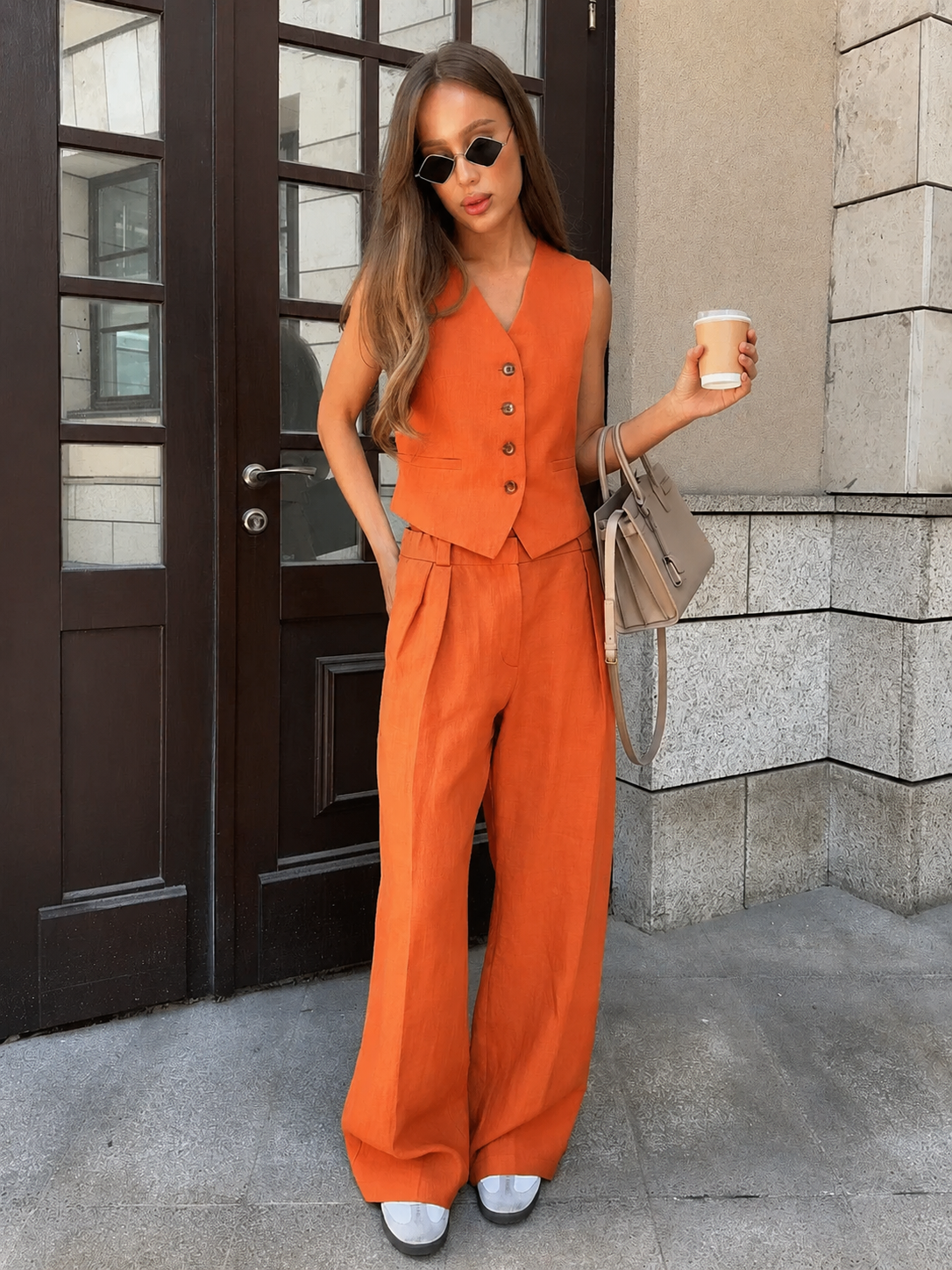 Vest and trouser set, styled view