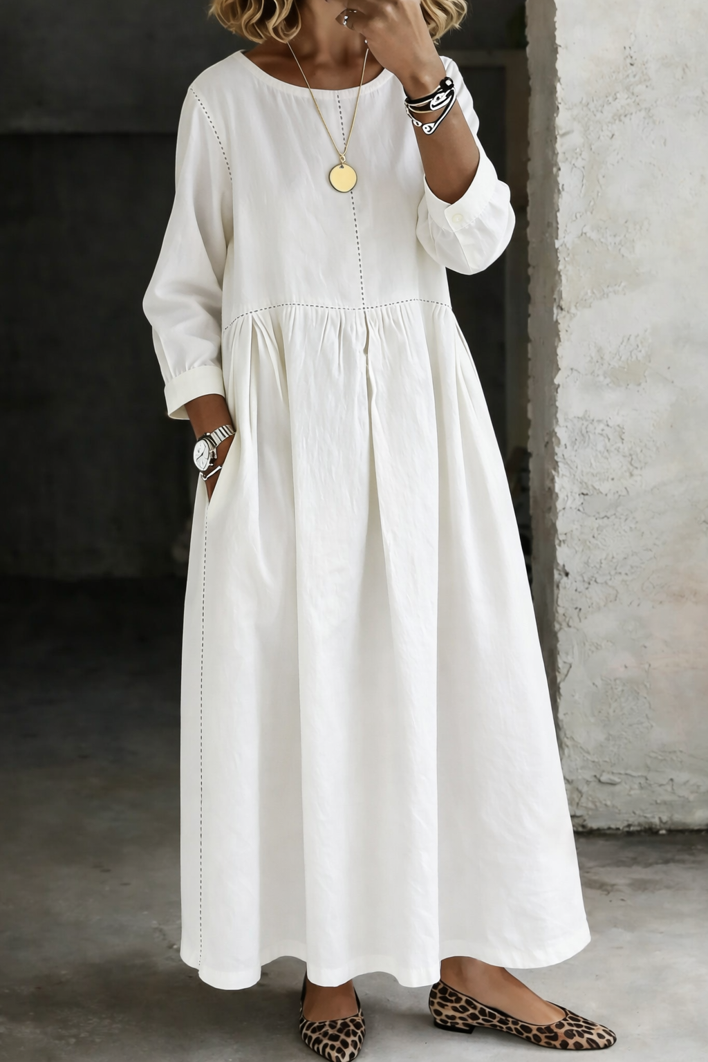 Long sleeve denim dress front view