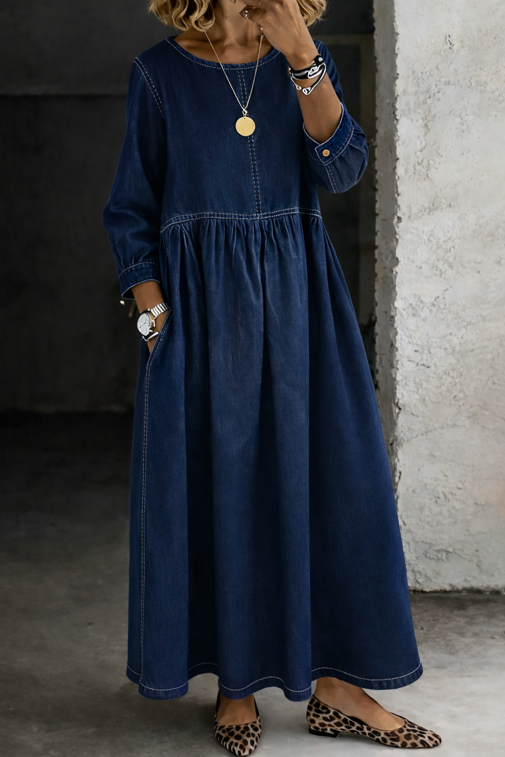 Denim dress side view